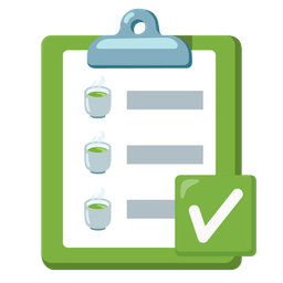 check mark button and teacup without handle