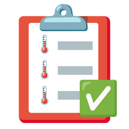 check mark button and thermometer