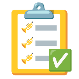 check mark button and trumpet