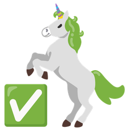 check mark button and unicorn