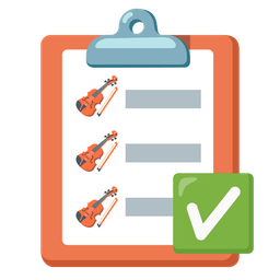 check mark button and violin