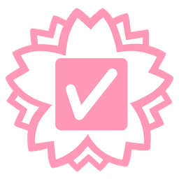 check mark button and white flower