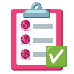 check mark button and yarn