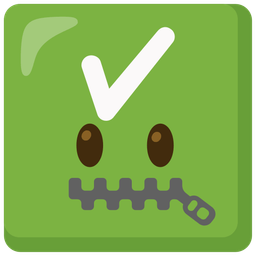 check mark button and zipper-mouth face