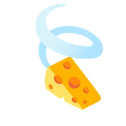 cheese wedge and leaf fluttering in wind