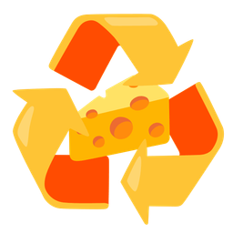 cheese wedge and recycling symbol