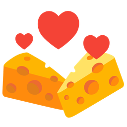 cheese wedge and revolving hearts