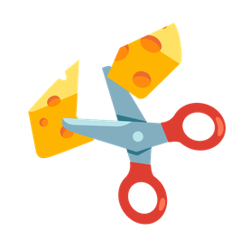 cheese wedge and scissors