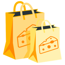 cheese wedge and shopping bags