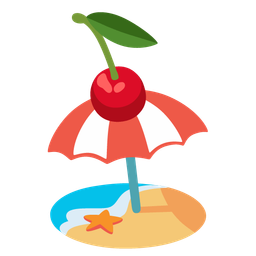 cherries and beach with umbrella