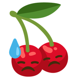 cherries and downcast face with sweat