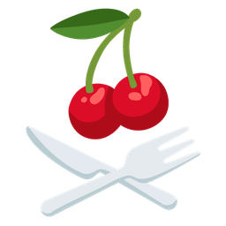 cherries and fork and knife with plate