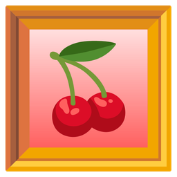 cherries and framed picture