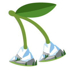 cherries and snow-capped mountain