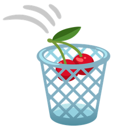 cherries and wastebasket