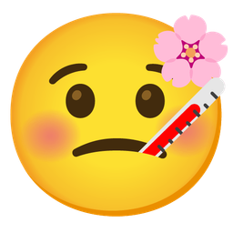 cherry blossom and face with thermometer