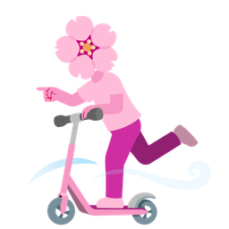 cherry blossom and kick scooter