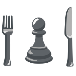 chess pawn and fork and knife with plate