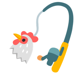 chicken and fishing pole
