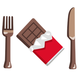 Chocolate bar and Fork and knife with plate