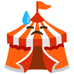 circus tent and downcast face with sweat