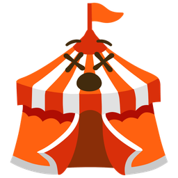 circus tent and face with crossed-out eyes
