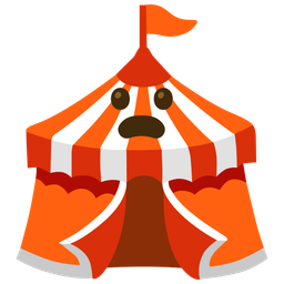 circus tent and frowning face with open mouth