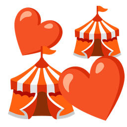 circus tent and revolving hearts