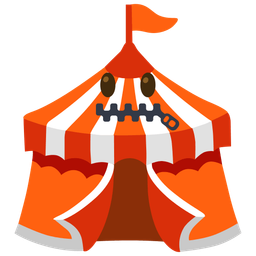 circus tent and zipper-mouth face