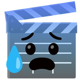 clapper board and anxious face with sweat