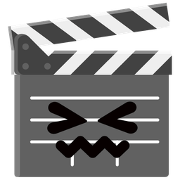 clapper board and confounded face