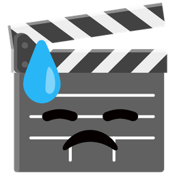 clapper board and downcast face with sweat