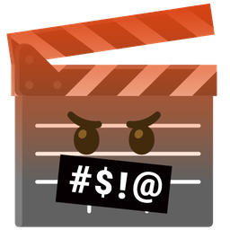 clapper board and face with symbols on mouth