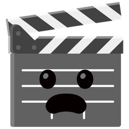 clapper board and frowning face with open mouth
