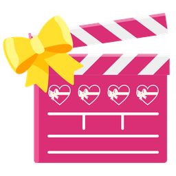 clapper board and heart with ribbon