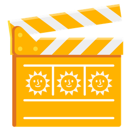clapper board and sun with face