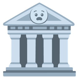 Classical building and Anguished face