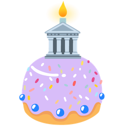 Classical building and Birthday cake