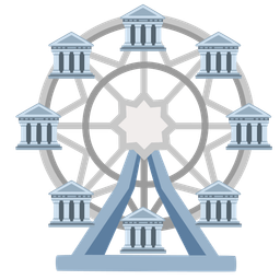 Classical building and Ferris wheel