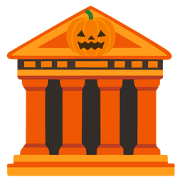 Classical building and Jack-o-lantern