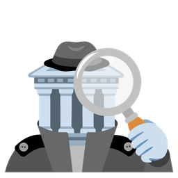 Classical building and Magnifying glass tilted right