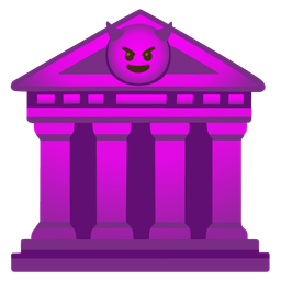 Classical building and Smiling face with horns