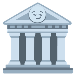 Classical building and Smirking face