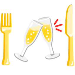 Clinking glasses and Fork and knife with plate