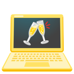 Clinking glasses and Laptop