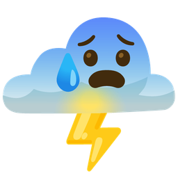 cloud with lightning and anxious face with sweat