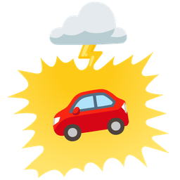 cloud with lightning and automobile