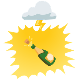 cloud with lightning and bottle with popping cork