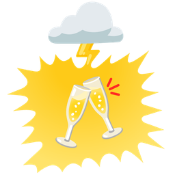 cloud with lightning and clinking glasses