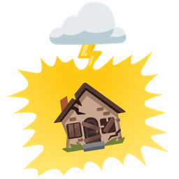 cloud with lightning and derelict house